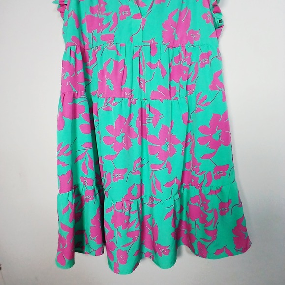 Umgee Floral Teired Mini Shift Dress 1XL Blue Pink Dopamine Boho Fairy - Picture 4 of 12